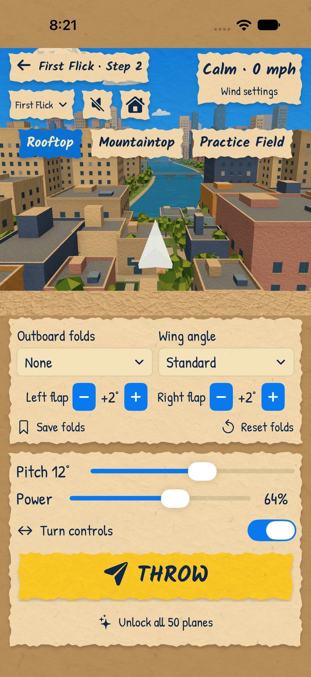 Throwigami flight simulator